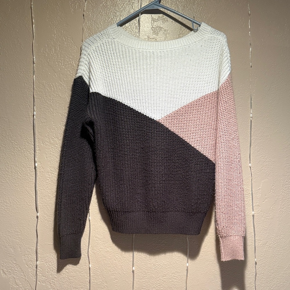 Colorblock Sweater - White, Pink, and Black